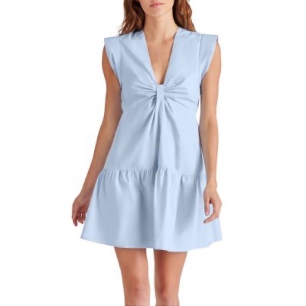 Steve Madden cotton coastal summer dress with faux knot detail, tiered, v neck